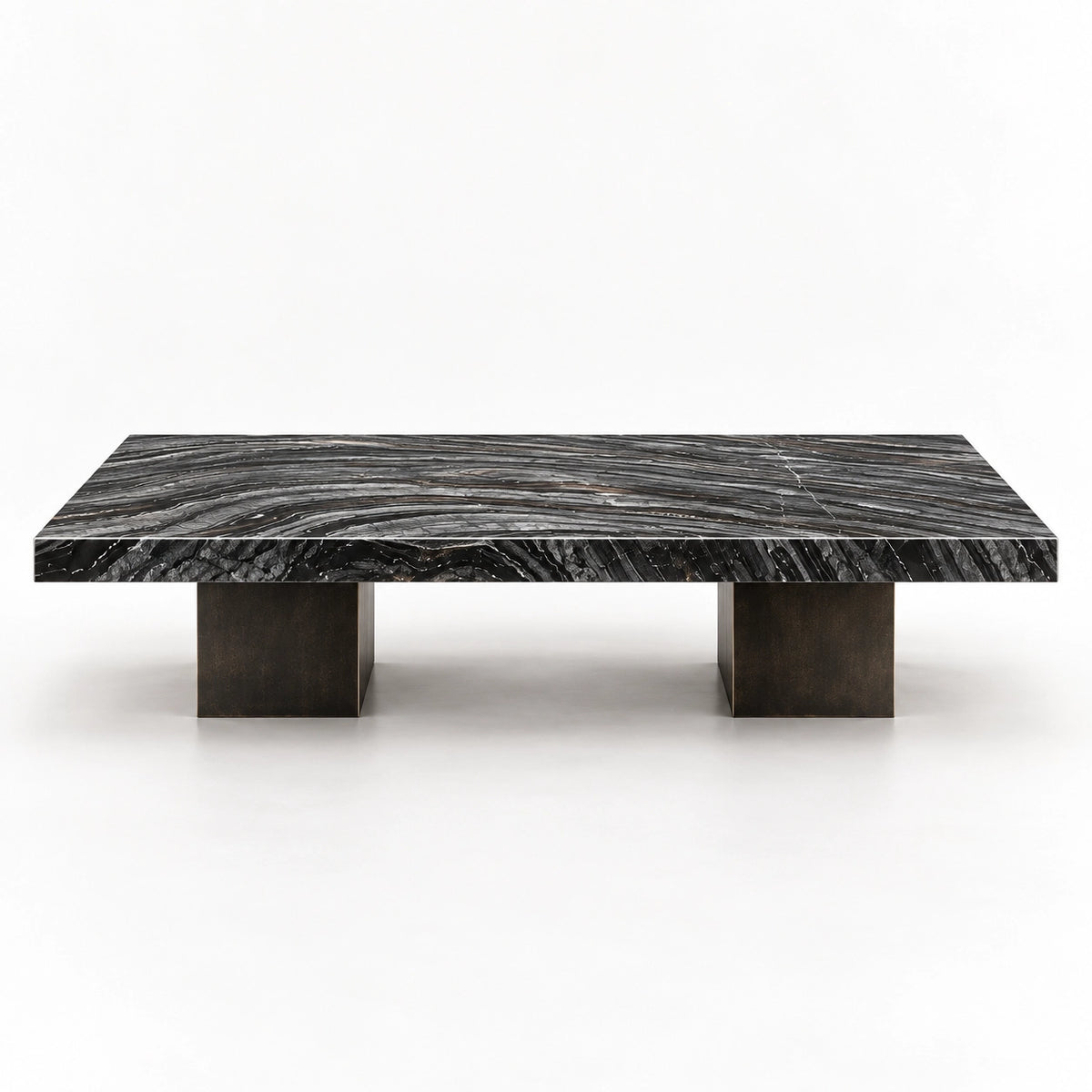 STRATA natural stone coffee table by OYLIN, front studio view