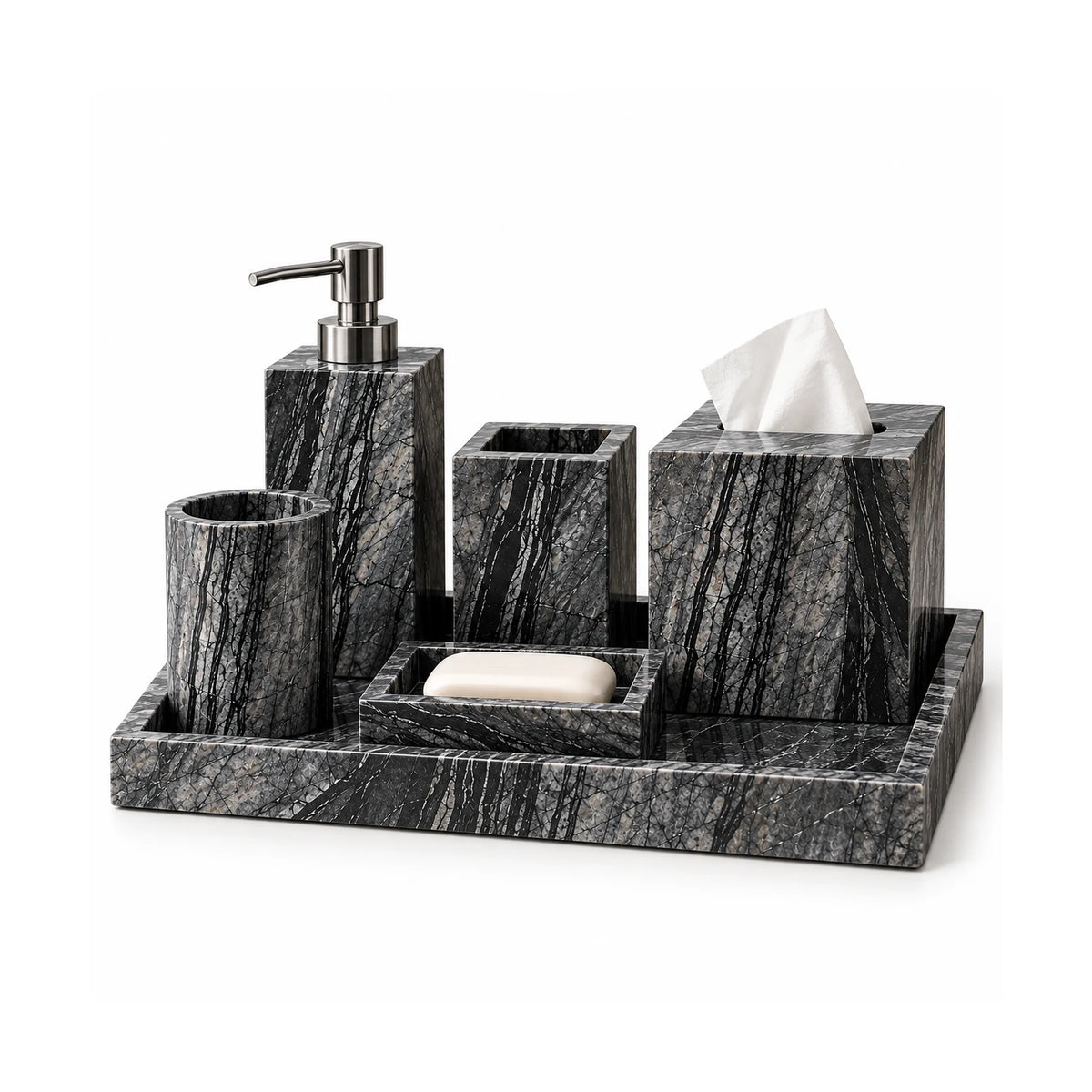 Ancient Timber natural stone hospitality objects set by OYLIN on white background