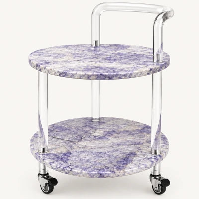 Lavender Mist | Two-Tier Natural Luxury Stone & Acrylic Bar Cart