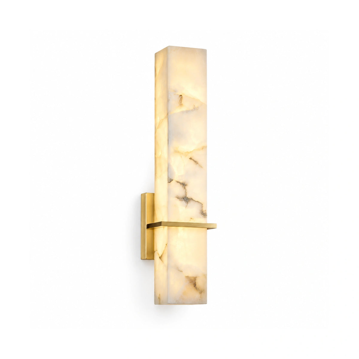 Solenne natural alabaster wall sconce in three-quarter view on a white background