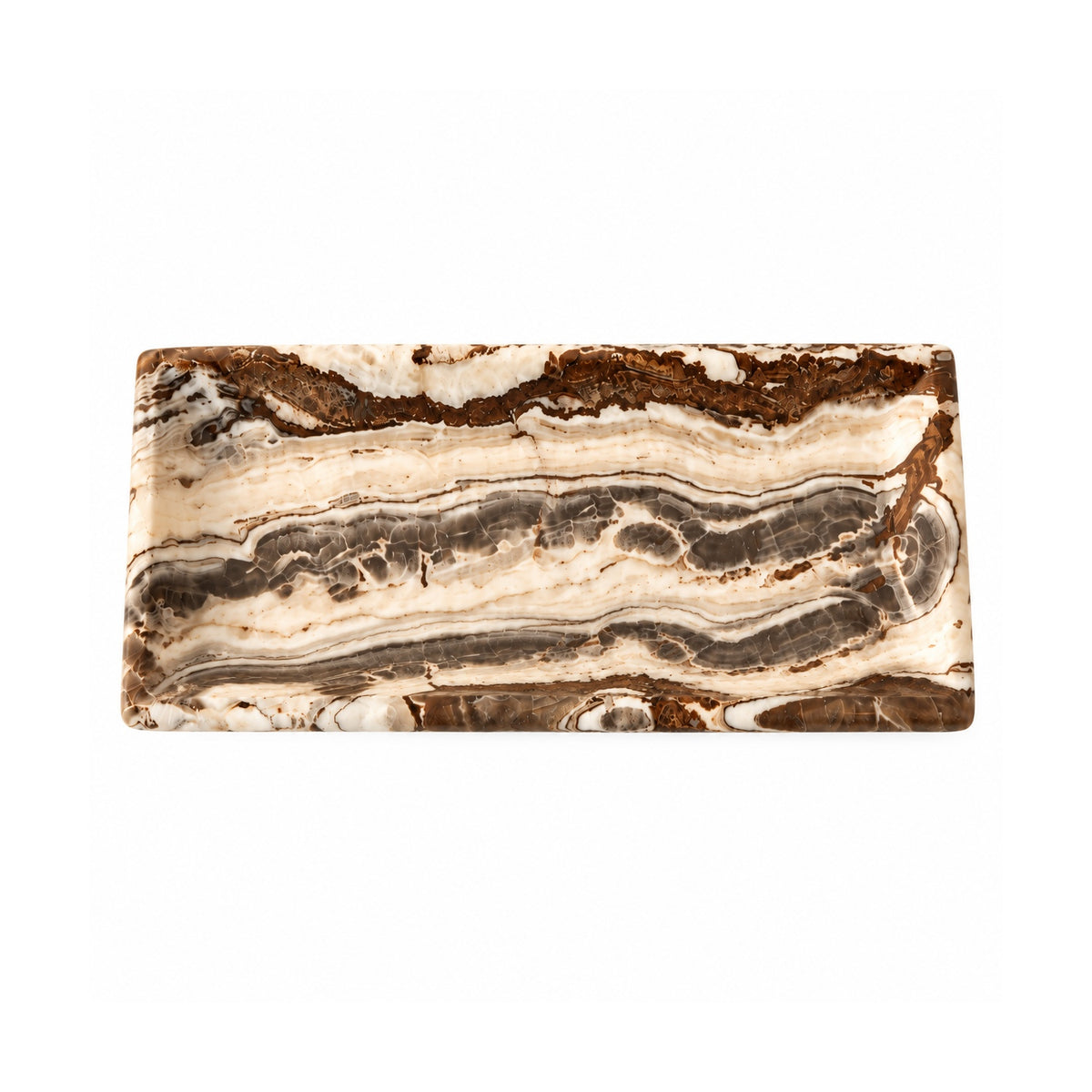 Front view of Tiramisu Strata rectangular stone tray