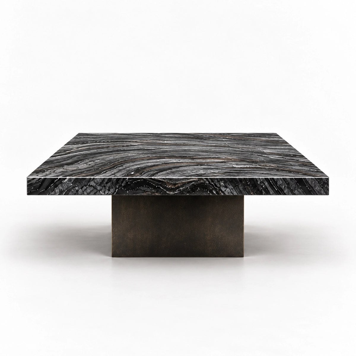 STRATA natural stone coffee table by OYLIN, side studio view