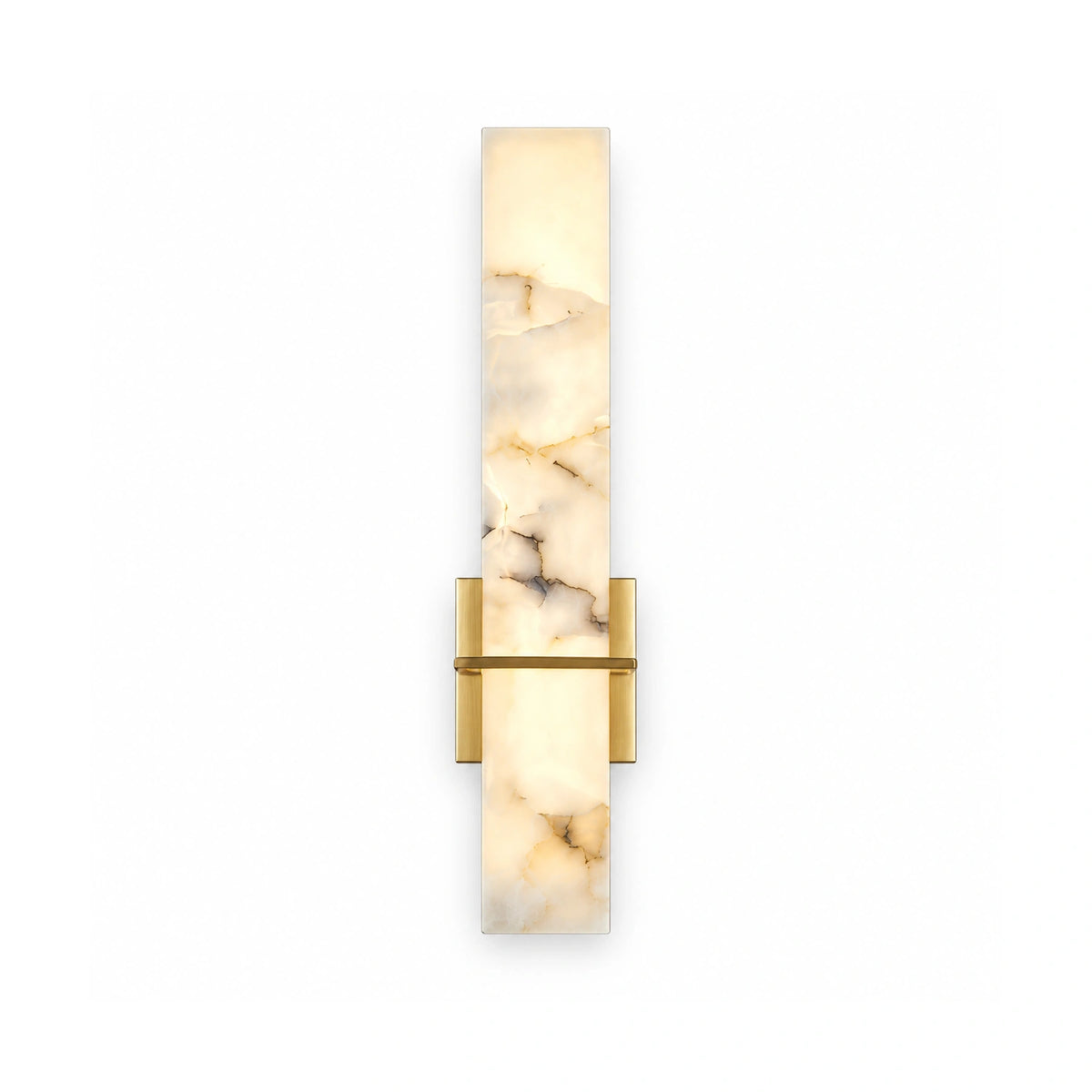 Solenne natural alabaster wall sconce, front elevation on a white background