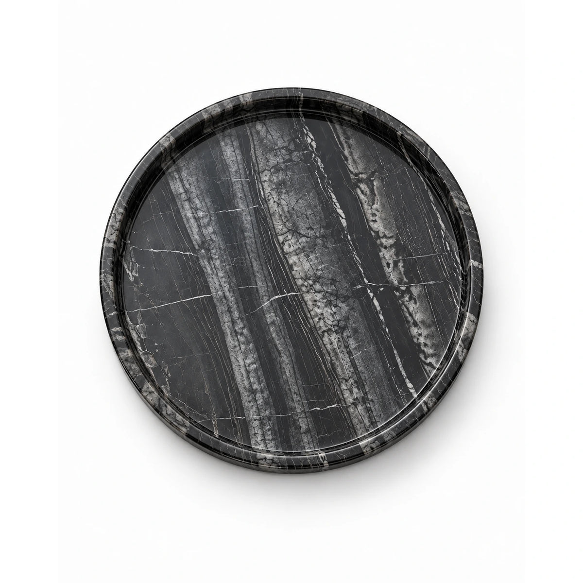 Top view of Ancient Timber round natural stone tray