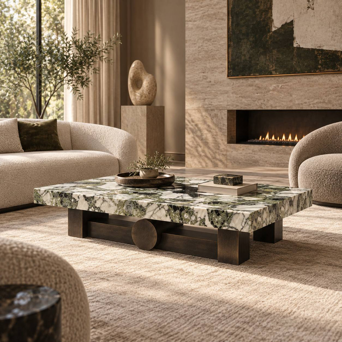 Verdant Relic coffee table in an architectural luxury living room