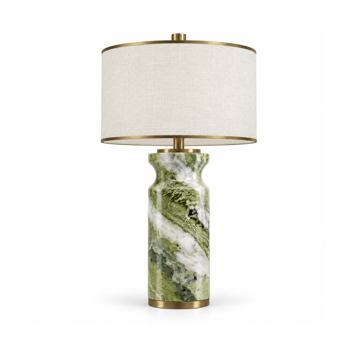 Verdant Relic table lamp unlit showing natural stone and linen shade