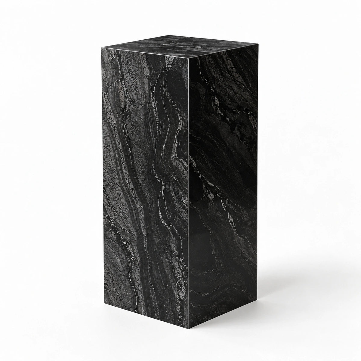 Nocturne black natural stone pedestal three-quarter view
