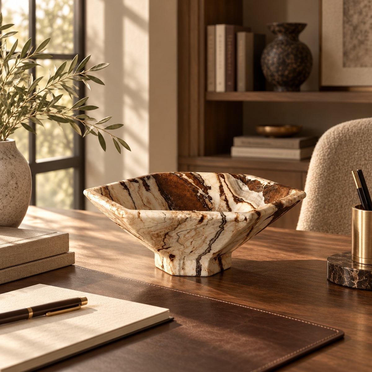Top view of Tiramisu Strata sculptural stone bowl