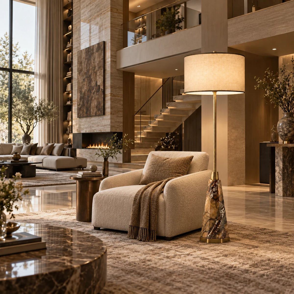 Marcell Rainforest Brown Natural Stone Floor Lamp — alternate product view 2