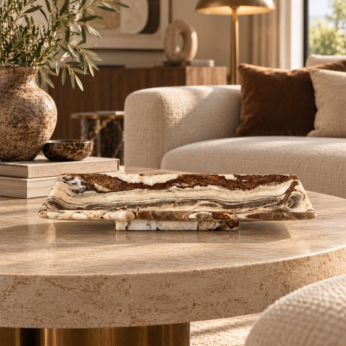 Top view of Tiramisu Strata rectangular stone tray