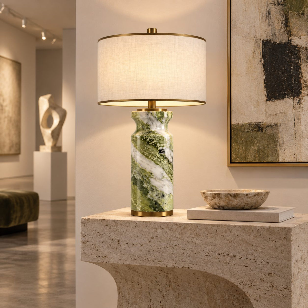 Verdant Relic table lamp in a contemporary art gallery interior
