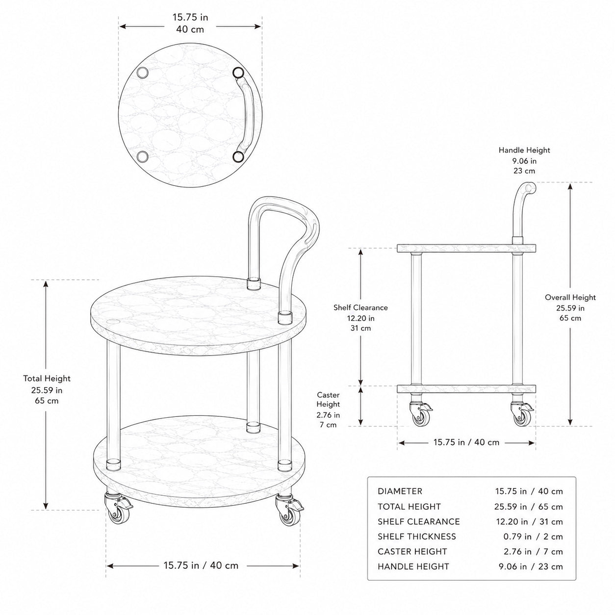 Product Dimensions & Specifications: Diameter 40cm, Height 65cm