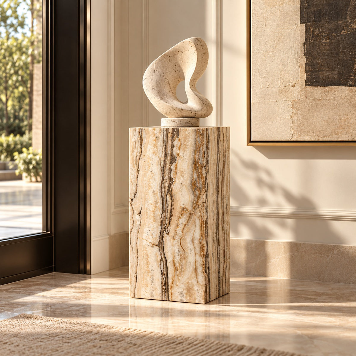 Tiramisu Strata architectural pedestal displayed in a gallery interior