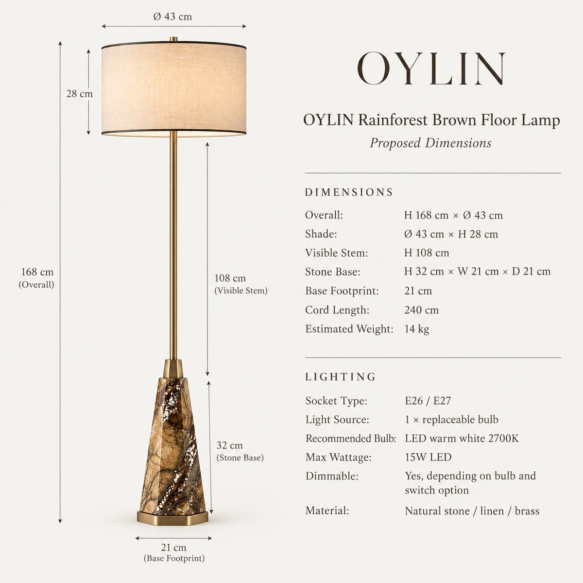 Marcell Rainforest Brown Natural Stone Floor Lamp — alternate product view 5