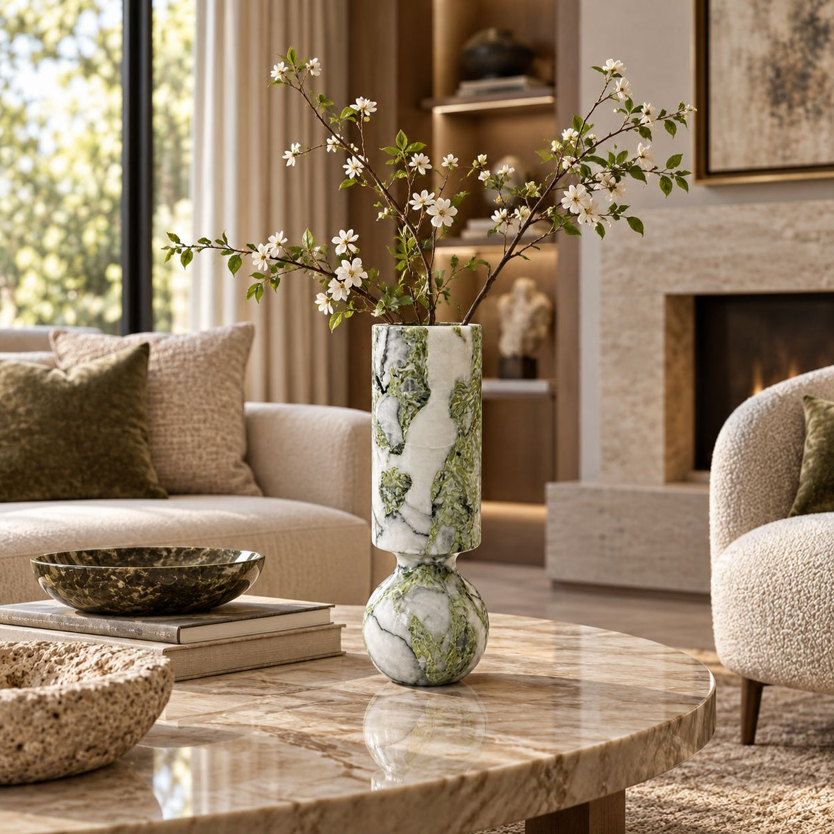 Verdant Relic sculptural vase in a luxury private lounge