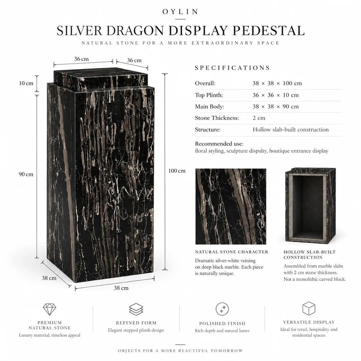 Varen Silver Dragon Marble Display Pedestal — alternate product view 6