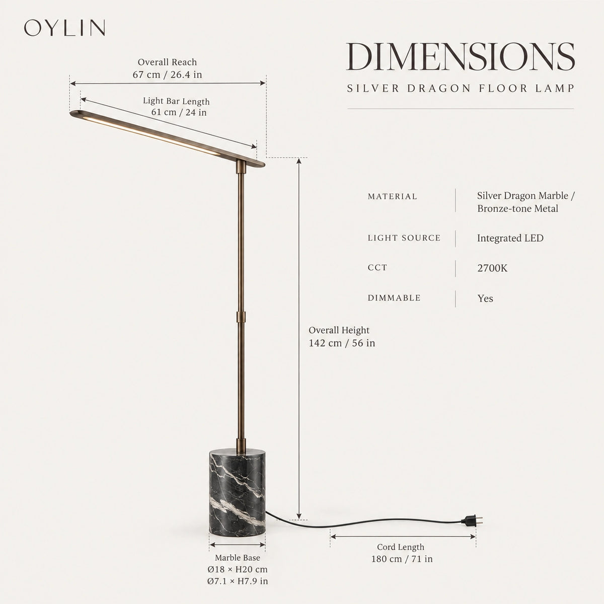 Orsen Silver Dragon Marble Floor Lamp — alternate product view 6