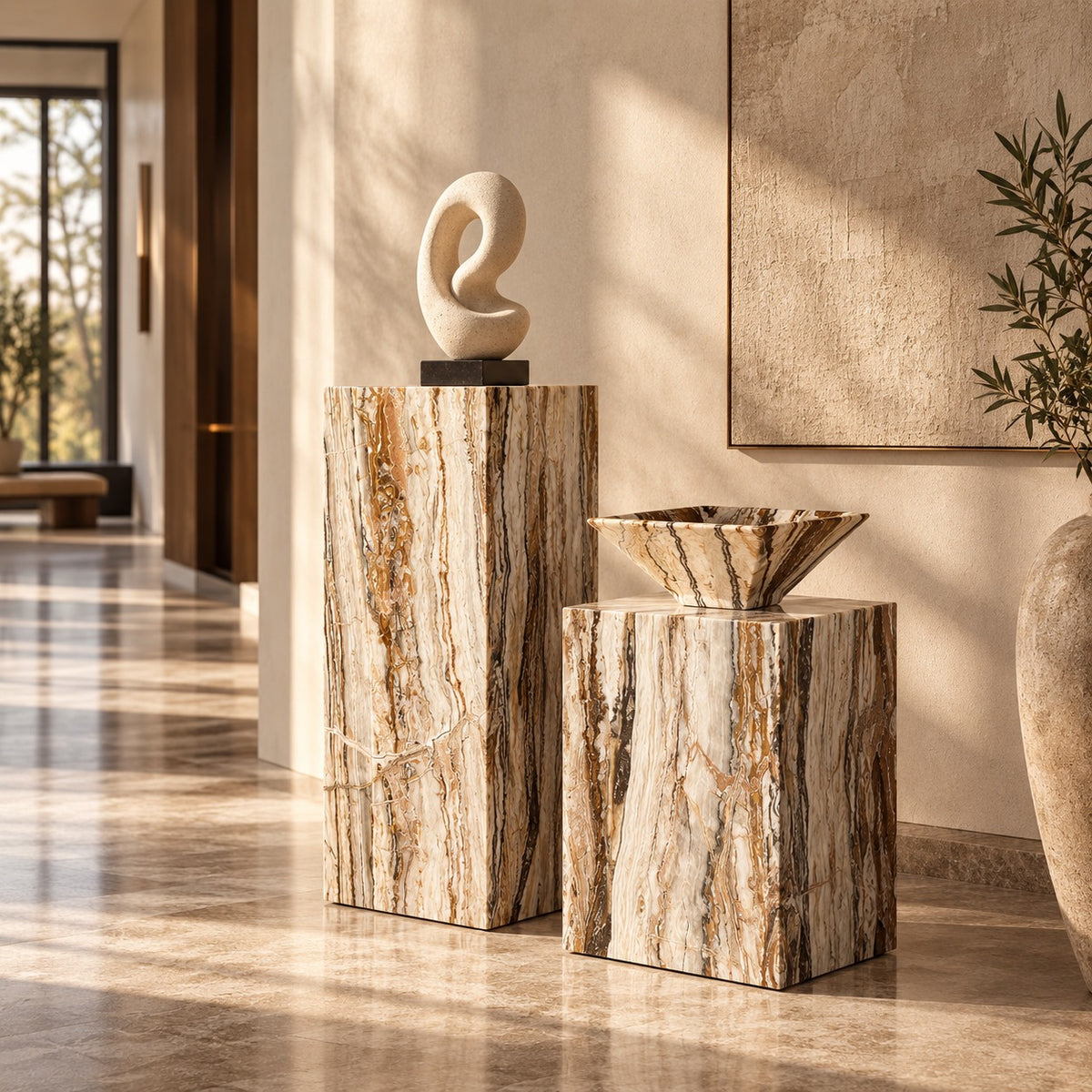 Tiramisu Strata pedestal in a refined hospitality interior
