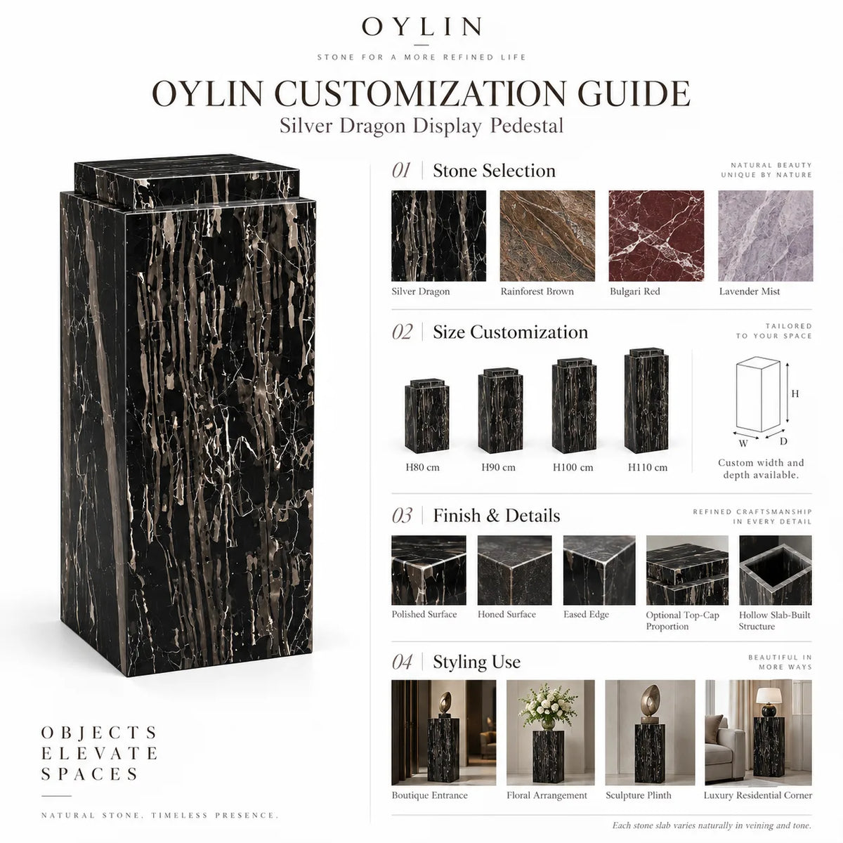 Varen Silver Dragon Marble Display Pedestal — alternate product view 7