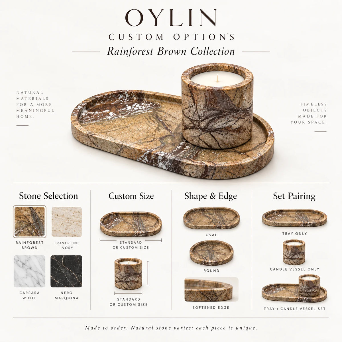 Veyra Rainforest Brown Marble Tray & Candle Vessel Set — alternate product view 9