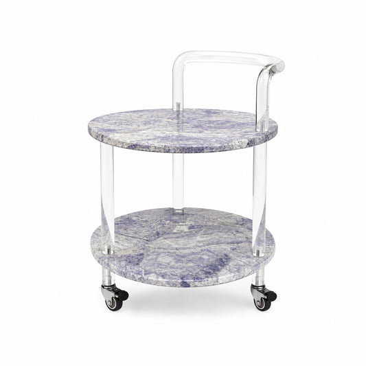 Lavender Mist | Two-Tier Natural Luxury Stone & Acrylic Bar Cart