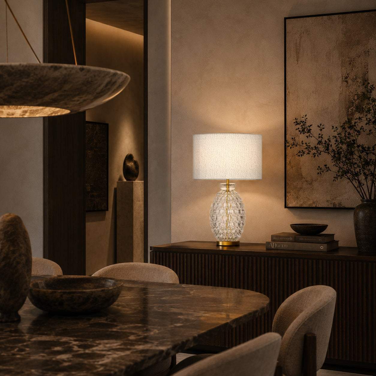 Nerina | Opal White Art Glass Table Lamp