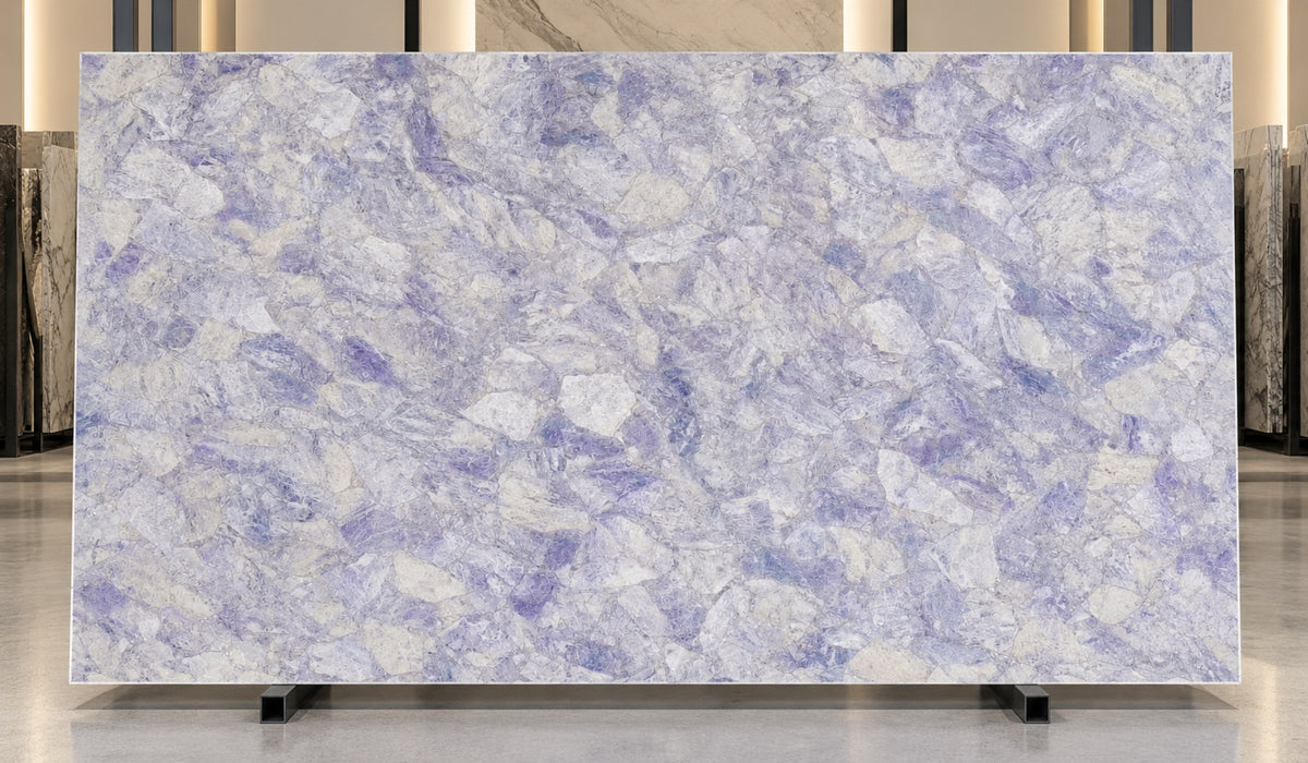 Lavender Mist natural stone detail with restrained lavender colour and fragmented mineral movement.